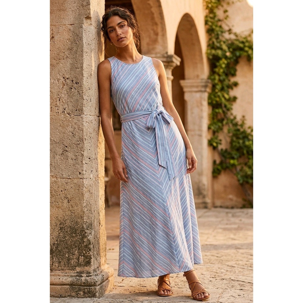 Lane Bryant 14 Blue Pink Striped Sleeveless Maxi Seaside Dress NWT $89‎